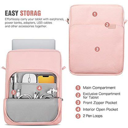TiMOVO 9-11" Tablet Sleeve Bag Carrying Case with Strap, Pink | Fits iPad A16 11", Pad Air 11/5th & 4th 10.9", 10th Gen/10.2", Galaxy Tab A11 Plus, Multi-Pocket, Handle, Padded Protection - color: A-Pink, size: 9-11