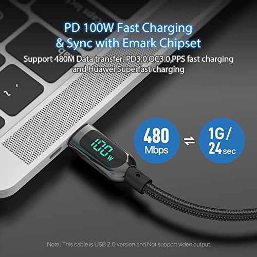 SOOPII 100W 10ft USB C to USB C Cable Fast Charge, Nylon Braided Cable with LED Display for lPhone 15/15 Pro/15 Plus/15 Pro Max,lPad Air,MacBook Pro,Galaxy S24/S23, Pixel, LG (Black) - color: Black, size: 3M - 100W