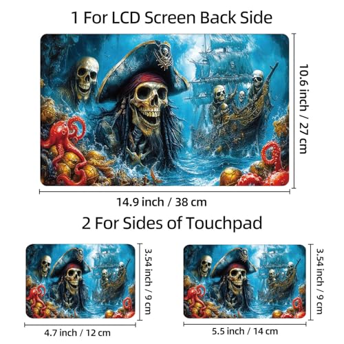 Universal Laptop Skin Sticker Decal, 12"-15.6" Aesthetic Vinyl Wrap | Pirate Skull Gold Octopus Waterproof Notebook Cover Art Protector for MacBook HP Dell Lenovo, Fits 13" 14" 15" 15.6" - color: Pirate Skull Gold Octopus