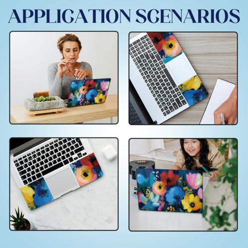 SUPERDANT 3 Pcs Gouache Floral Laptop Skin 14.96x10.62in Trimmable PVC Notebook Decal Reusable Cover for 12 13 14 15 15.6 Inch Notebook Surface Flowers Sticker Kit Colorful - style: Gouache Floral