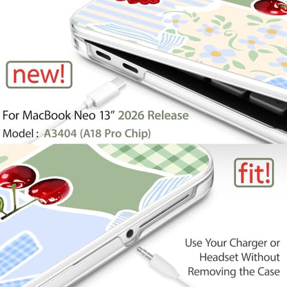 Compatible with MacBook Neo 13 inch (2026 Release A3404) (A18 Pro) with Liquid Retina Display, Printed Slim Protective Case with Screen Protector & Keybaord Cover, Bow Flowers - color: Bow Flowers