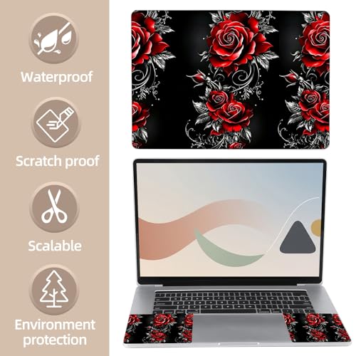 Universal Laptop Skin Sticker for 12/13/14/15.6 Inch Laptops, Reusable Vinyl Laptop Decal Cover, Waterproof Scratch Resistant Notebook Skin with 2 Wrist Pads,Red Roses - color: Red Roses