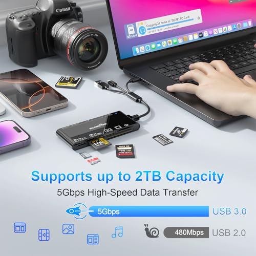 Multi Memory Card Reader, 7-in-3 USB C Lighting USB3.0 Multi Card Reader for SD TF CF XD MS,SD Card Reader Adapter for for Phone/Pad/MacBook/Samsung/PC Plug and Play Read/Write 5Gbps
