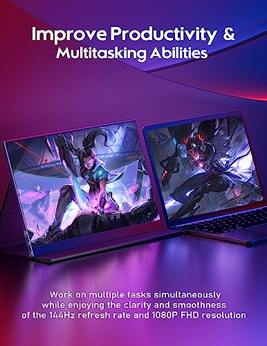 HONGO 16.1'' 144Hz Portable Gaming Monitor for Laptop, 1080P FHD IPS Screen with HDR, 1200:1 FreeSync, Ultra Slim & Eye Care,Travel Monitor External Screen for Laptop, PC, PS5, Mac, Xbox