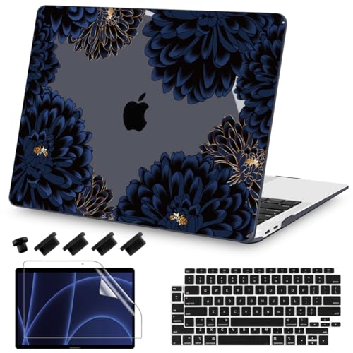Teryeefi for MacBook Air 13 inch Case Release 2018 2019 2020, Fits Model A2337 M1 Chip, Design Pattern Slim Cover+Keyboard Cover Compatible with 13.3 inch MacBook Air M1 Touch ID, Chrysanthemums - color: Blue Chrysanthemums