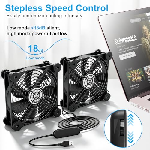 ELZO 120mm USB Fan, Continuously Variable Speed Quiet Dual PC Fan for Receiver DVR PlayStation Xbox Computer Cabinet Router TV Cooling