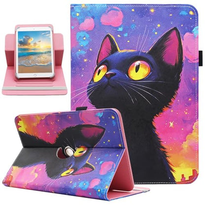 Universal 10 10.1 Inch Android Tablet Case, Dluggs 360 Degree Rotating Multi-Angle Viewing Stand Universal Case Cover for 10 10.1 and All 9.5-10.5 Inch Tablet, Black Cat - color: Black Cat