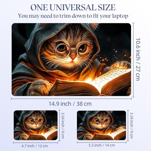 Universal Laptop Skin Sticker Decal,15.6 Inch Laptop Vinyl Cover for 13" 14" 15.6" Laptop,Scratch-Resistant Waterproof Protector Wrap,Reusable with Wrist Pads,Wizard Cat Spell Book - color: Wizard Cat Spell Book