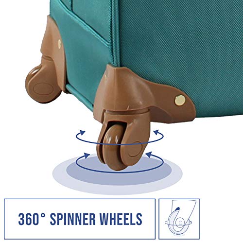 Steve Madden Designer-Gepckkollektion Leichter Softside-Koffer fr Damen und Herren strapazierfhige 50,8 cm groe Tragetasche mit 4 rollenden Spinner-Rdern, Harlo Teal Blue, 20in, Carry on Bag With - color: Harlo Teal Blue, size: 20 inches