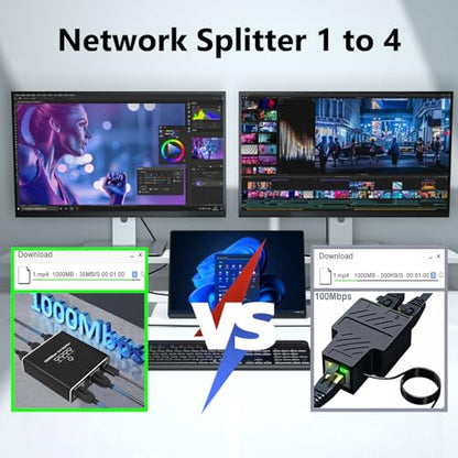 1000Mbps Ethernet Splitter 1 to 4 High Speed(4 Devices Simultaneously Networking), Gigabit Internet Splitters 1 in 4 Out, LAN Splitter with USB Power Cable, RJ45 Splitters for Cat5/5e/6/7/8 Cable - style: 1to4