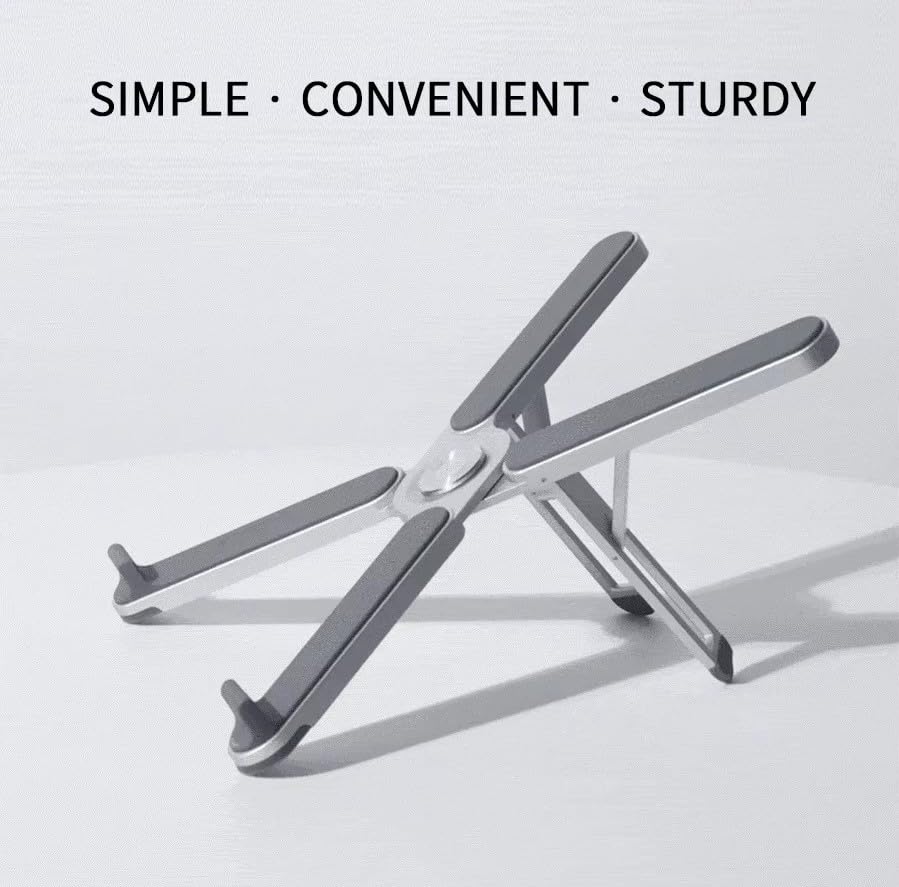 Foldable & Portable Laptop Stand for Desk, Light Weight Alloy Silicon, Ergonomic Aluminum Riser with 7 Adjustable Heights, Compatible with Laptop 10-16' and Tablet - color: moonlight silver