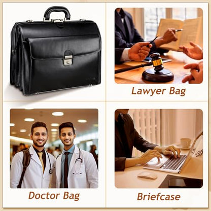 Banuce Leather Briefcase for Men with Anti-Theft Lock Fits 15.6" Laptop | Gradient Coloring Leather,Ergonomic Handle,Expandable,Detachable Shoulder Strap,Office Work,Business Travel - color: Black