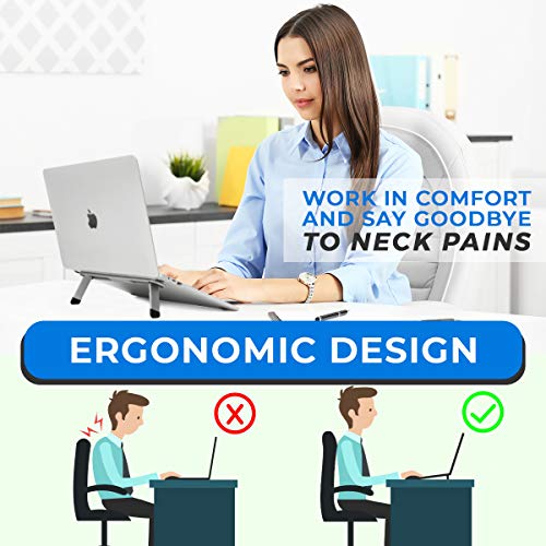 Portable Laptop Riser–Self-Adhesive Aluminum Foldable Laptop Stand | Laptop accessories for desk non skid non slid - color: Space Grey