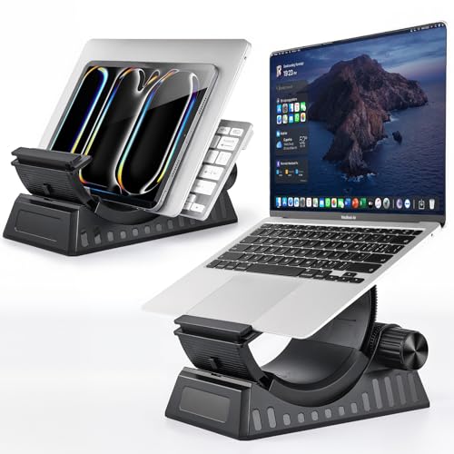 Laptop Stand for Desk, Height and Angle Adjustable, 2-in-1 Laptop Stand Vertical Laptop Stand with Innovative Half-Moon Shape, Heat Dissipation, Compatible with 13"-17.3" Laptops