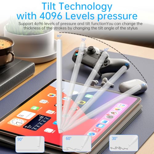 Stylus Pen for HP Omnibook, Digital Pen for HP Envy Pavilion Specter x360 Touch Screen Devices Rechargeable MPP 2.0 Tilt with 4096 Pressure Sensitivity Palm Rejection, Fast Charging - color: 4096-White
