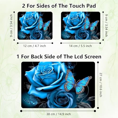 Laptop Skin Sticker Decal, Universal Reusable Vinyl Laptop Cover for 12" 13" 13.3" 14" 15" 15.4" 15.6" Notebook PC, Reusable Waterproof Scratch-Resistant with 2 Wrist Pads,Butterfly Blue Rose - color: Butterfly Blue Rose