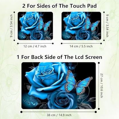 Laptop Skin Sticker Decal, Universal Reusable Vinyl Laptop Cover for 12" 13" 13.3" 14" 15" 15.4" 15.6" Notebook PC, Reusable Waterproof Scratch-Resistant with 2 Wrist Pads,Butterfly Blue Rose - color: Butterfly Blue Rose