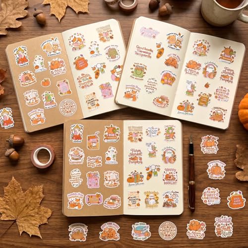 100 Pcs Fall Bookish Stickers for Adult, Vinyl Pumpkin Decals | Reading Autumn Season Design, Waterproof, for Water Bottle Laptop Journal Scrapbook - style: Fall Bookish