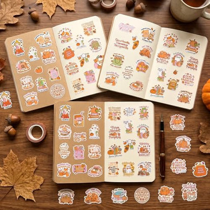 100 Pcs Fall Bookish Stickers for Adult, Vinyl Pumpkin Decals | Reading Autumn Season Design, Waterproof, for Water Bottle Laptop Journal Scrapbook - style: Fall Bookish