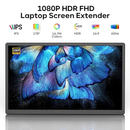 Laptop Screen Extender, 15.6'' 1080P FHD Laptop Monitor Extender with 235°Rotation Detachable Dual Monitor, Plug & Play, Triple Screen for 13"-17.3" Laptops Compatible with Mac/Wins/Android/Dex - color: Charcoal Gray