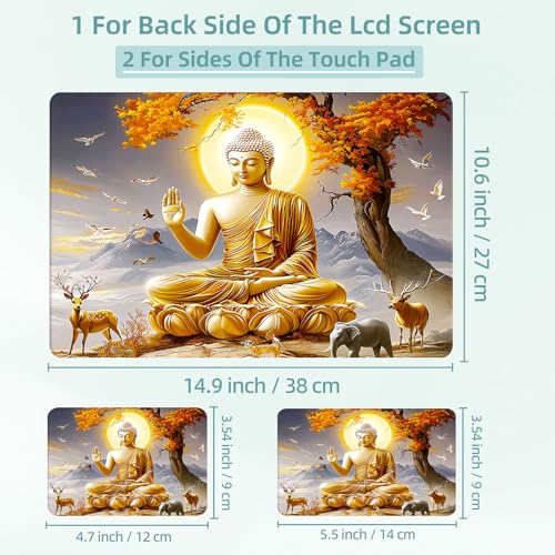 Universal Laptop Skin Decal, 3-Piece Vinyl Protector for 12 13 14 15.6" Notebook, Waterproof Anti-Scratch, Easy Trim & Bubble-Free Finish, Golden Buddha Sitting on Lotus - color: Golden Buddha Sitting on Lotus
