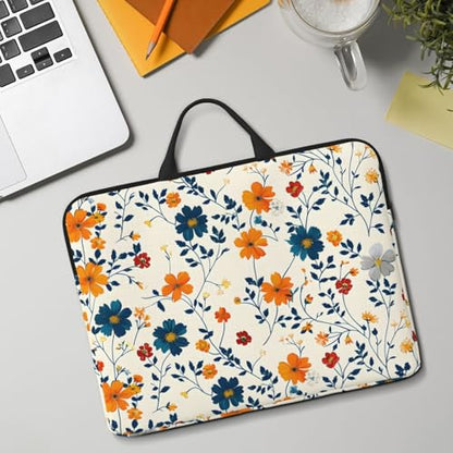 Orange, Blue and Yellow Flowers 14 Inch Laptop Sleeve Case，Handheld Waterproof/Shockproof Computer Carrying Bag Suitable for Daily Travel/Tourism/Business Trips, etc - color: Orange, Blue And Yellow Flowers