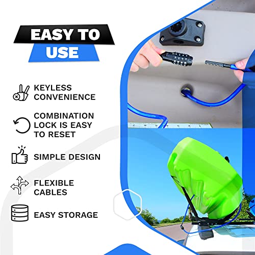 DocksLocks Security Cable Lock (5' to 25’ Lengths) with Combination, 25ft | Weatherproof, Resettable Combination, Multi-Purpose, Anti-Theft Protection, 10mm Diameter, For Kayaks, Bikes, Scooters - size: 25ft