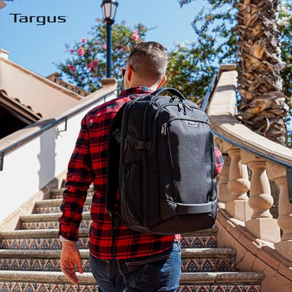 Targus 17” Voyager EXP Travel Backpack, Expandable 27L–30L Laptop Backpack, TSA Checkpoint-Friendly, Water-Resistant, RFID-Blocking Pocket, Fits Up to 17 Inch Laptop, Carry-On Size, Black - TBB664GL