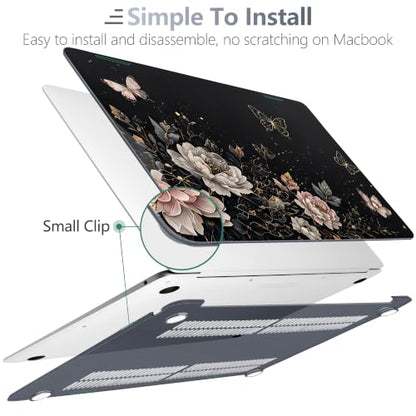 Batianda LumiArt Case for MacBook Air 13" M1 Chip, Black Gold Butterfly | Fits Model A2337/A2179/A1932, 2018-2020; 1.2mm Slim Lightweight Hard Shell Cover, Scratch Resistant,4-in-1 Accessories Bundle - color: Black Gold Butterfly