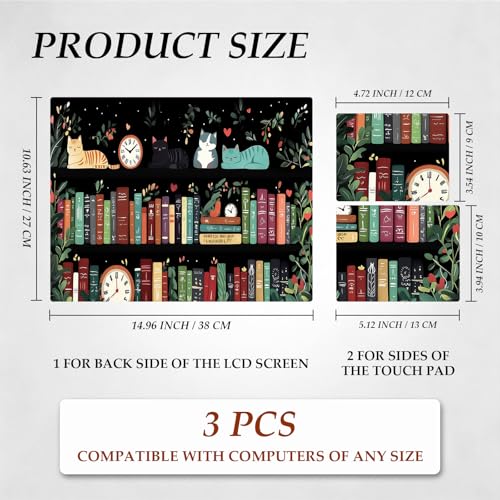 DEGDFSGR 12.1-15.6 Inch Universal Reusable Laptop Skin Sticker Decal, Waterproof Removable Protector for Notebook Cover, Scratch-Resistant Vinyl Cuttable Full Wrap Sticker,Bookshelf Cat Red Heart Mark - color: Bookshelf Cat Red Heart Mark