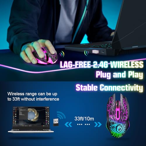 VersionTECH. Wireless Gaming Mouse, Rechargeable Computer Mouse Mice with Colorful LED Lights, Silent Click, 2.4G USB Nano Receiver, 3 Level DPI for PC Gamer Laptop Desktop Chromebook Mac-Black - color: Black