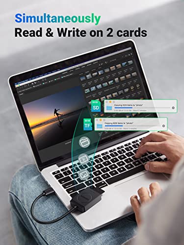UGREEN SD Card Reader USB 3.0 | Dual Slot Flash Memory Card Reader TF SD Micro SD for Mac Windows Linux Chrome Read 2 Cards Simultaneously