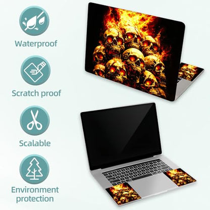 Universal Laptop Skin Decal, 3-Piece Vinyl Protector for 12 13 14 15.6" Notebook, Waterproof Anti-Scratch, Easy Trim & Bubble-Free Finish, A Pile of Skulls with Fire - color: A Pile of Skulls with Fire