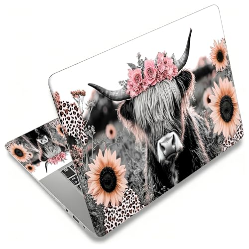 Laptop Skin Sticker for 12.1”-15.6“ Laptops (Fits 13”, 13.3”, 14”, 15”, 15.4”) | Protective Universal Reusable Vinyl Art Decal Cover | Waterproof & Scratch-Resistant-Highland Cow Floral - color: Highland Cow Floral