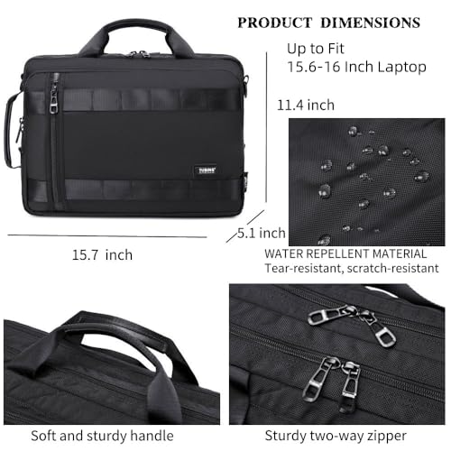 3 in 1 Laptop Bag for Men 15.6-17 Inch Computer Bag Laptop Backpack Convertible Briefcase Messenger Shoulder Bag Work Business Backpack Travel Bag for Men/Women Black