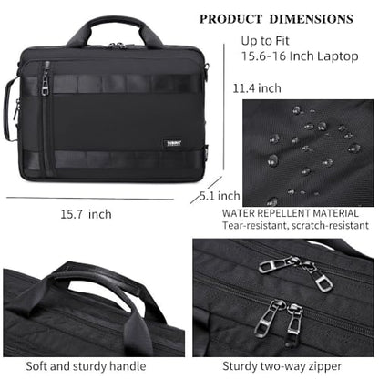 3 in 1 Laptop Bag for Men 15.6-17 Inch Computer Bag Laptop Backpack Convertible Briefcase Messenger Shoulder Bag Work Business Backpack Travel Bag for Men/Women Black