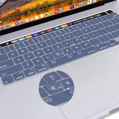 MOSISO Keyboard Cover Compatible with MacBook Pro 13 inch M2 2023, 2022, 2021 2020 M1 A2338 A2289 A2251&Compatible with MacBook Pro 16 2020 2019 A2141 Touch ID,Protective Silicone Skin, Steel Blue - color: Steel Blue