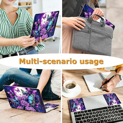 Universal Laptop Skin Sticker with 2 Wrist Pad Decals, 3-Piece Removable Vinyl Laptop Cover, Purple Rose Moon Waterproof Anti-Scratch, Easy-Trim Fit for 13.3" 14" 15.6" Laptops - color: Purple Rose Moon