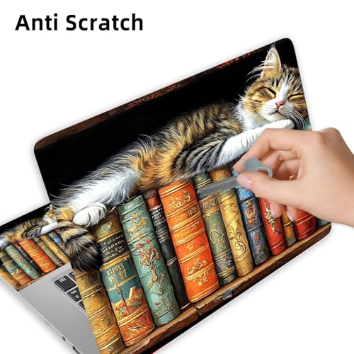 Aesthetic Laptop Skin Cover,12-15.6 Inch Universal Vinyl Sticker Decal,Cat Books Shelf Waterproof Scratch-Resistant Notebook Wrap,Removable Residue-Free Protector - color: Cat Books Shelf