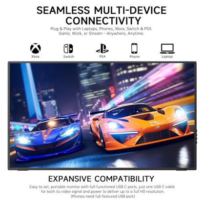 24.5" 2K Portable Monitor, 165Hz Gaming Monitor with 100% sRGB IPS Panel, Built-in Adjustable Stand & VESA Mount, USB-C HDMI External Second Screen for Laptop, PC, Phone, Xbox, PS5 - size: 24.5"