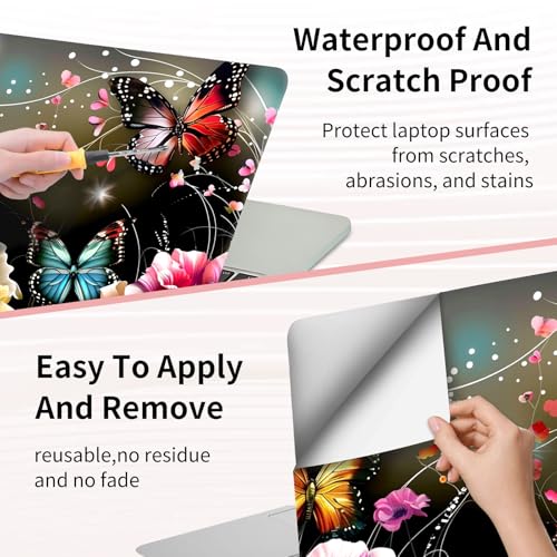 Laptop Skin Sticker 3-Piece Set,Colorful Butterflies | Trim-to-fit 3-piece vinyl set with one 15 x 10.6 in lid skin and two palm-rest decals for many 12-15.6 in laptops - color: Colorful Butterflies