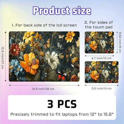 Universal Laptop Skin Sticker Decal, Compatible with MacBook HP Dell Lenovo 12"-15.6", Reusable Vinyl Notebook Cover 3PCS Set, High-Recognition Film-Flowers Florals Butterflies - color: Flowers Florals Butterflies