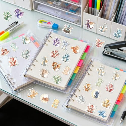 100 Pcs Dragon Baby Shower Stickers Fantasy Dragon Stickers | Baby Dragon Sticker, Glossy Waterproof Vinyl, Cute Fantasy, Baby Shower Sticker for Scrapbook Luggage Journal Water Bottle - style: Dragon Baby