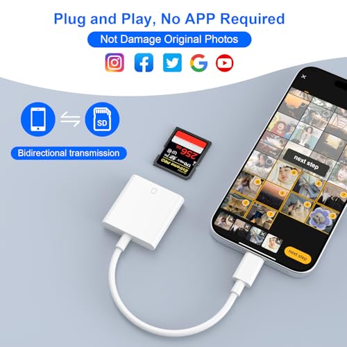 Apple MFi Certified USB C SD Card Reader Digital Camera Memory Card Reader | Trail Camera SD Card Reader USB C Memory Card Reader for iPhone 17 16 15 Pro Max, iPad Pro, MacBook, iMac, Galaxy, Pixel - color: White