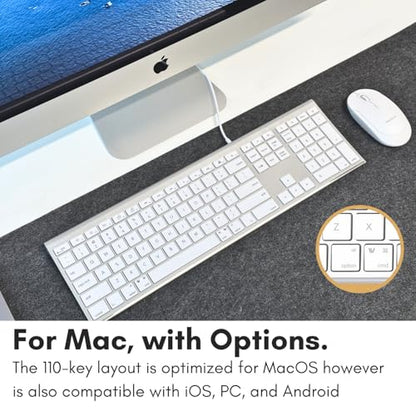 Macally Wired Keyboard for Mac (Upgraded Dual USB A + C Plug) - USB C Keyboard - Ultra Slim, 20 Shortcuts, 110 Scissor Keys - Compatible with Apple MacBook Pro/Air, Mac mini, iMac, iPad - Silver - color: Silver