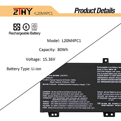 L20C4PC1 Laptop Battery Replacement for Lenovo Legion 5 Pro-16ACH6 16ACH6H | Pro-16ITH6 16ITH6H Legion 5-15ACH6 5-15ACH6A 5-15ACH6H 5-15ITH6 5-15ITH6H 7-16ACHG6 7-16ITHG6 L20M4PC1 L20L4PC1 L20D4PC1 80Wh - size: 12.36*3.15*0.35 inch L20M4PC1