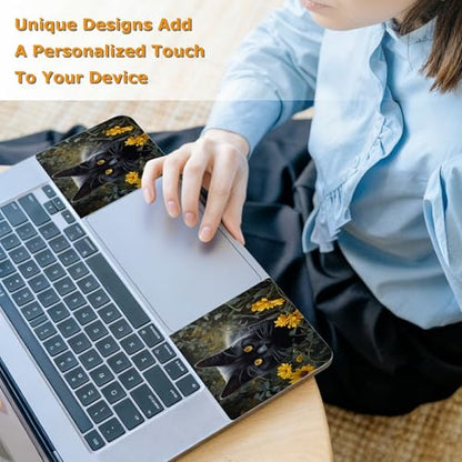 Universal Laptop Skin Sticker with 2 Wrist Pad Decals, 3-Piece Removable Vinyl Laptop Cover, Black Cat Sunflower Waterproof Anti-Scratch, Easy-Trim Fit for 13.3" 14" 15.6" Laptops - color: Black Cat Sunflower