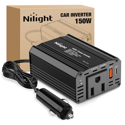 Nilight 150W Power Inverter with PD 30W USB C & QC3.0 12V DC to 110V AC | Car Converter for Phones Tablets Laptop Computer Game Console Kindle iPad DVD Players Black - color: 150W USB+PD 110V Outlet