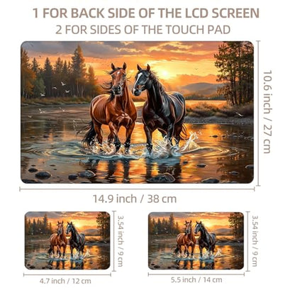 Universal Laptop Skin Sticker for 12/13/14/15.6 Inch Laptops, Reusable Vinyl Laptop Decal Cover, Waterproof Scratch Resistant Notebook Skin with 2 Wrist Pads,Two Horses Sunset - color: Two Horses Sunset