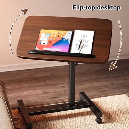 Hospital Bed Table On Wheels Adjustable Movable and Adjustable Bedside Table with Stopper Reversible C-Shaped Sofa Office Side Table for Living Room, Hospital(Brown,50 * 30cm) - color: Brown, size: 50*30cm